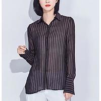 Women\'s Casual/Daily Simple Shirt, Striped Shirt Collar Long Sleeve Polyester