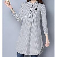 womens going out simple shirt striped standing collar long sleeve poly ...