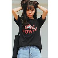 womens going out casualdaily cute t shirt print round neck short sleev ...