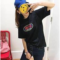 womens going out casualdaily street chic t shirt print round neck shor ...