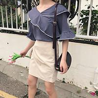 womens going out cute blouse solid v neck short sleeve nylon