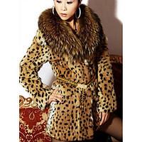 Women\'s Casual/Daily Simple Fur Coat, Leopard Long Sleeve Fall / Winter Yellow Faux Fur Medium