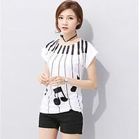 Women\'s Casual/Daily Cute Summer T-shirt, Striped Print Round Neck Short Sleeve Cotton Thin