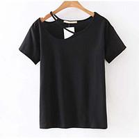 womens going out simple t shirt solid asymmetrical short sleeve polyes ...