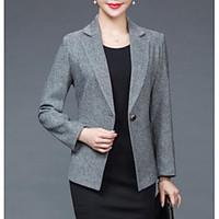 Women\'s Casual/Daily Simple Spring Blazer, Solid Notch Lapel Long Sleeve Regular Polyester