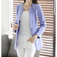 Women\'s Casual/Daily Simple Spring Blazer, Solid Round Neck Long Sleeve Long Polyester