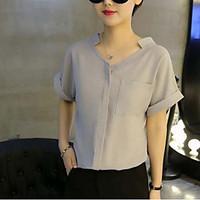 womens going out simple blouse solid asymmetrical short sleeve polyest ...