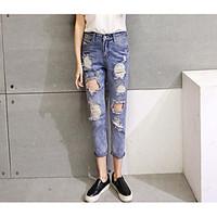 womens high rise micro elastic jeans pants simple loose solid