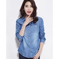 womens daily casual simple shirt solid shirt collar long sleeve bamboo ...