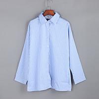 womens fall blousesolid striped shirt collar long sleeve blue red poly ...