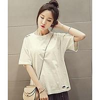 womens casualdaily simple spring summer t shirt striped round neck sho ...