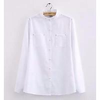 womens casualdaily simple shirt solid stand long sleeve cotton