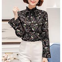 womens going out simple blouse floral asymmetrical long sleeve polyest ...