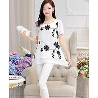 womens casualdaily simple blouse print round neck short sleeve others