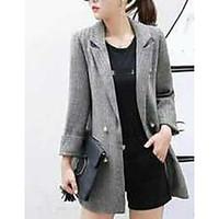 Women\'s Casual/Daily Simple Spring Blazer, Solid Notch Lapel Long Sleeve Long Polyester