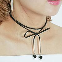 Women Simple Sweet Metal Love Pendant Flannel Tassel Short Choker Necklaces 1pc