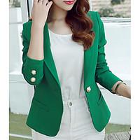 Women\'s Casual/Daily Simple Spring Blazer, Solid Notch Lapel Long Sleeve Regular Polyester