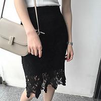 Women\'s Knee-length Skirts, Sexy Simple Bodycon Lace Solid