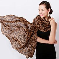 Women Chiffon U-type Leopard Print Brown Scarves Shawls Beach Towels