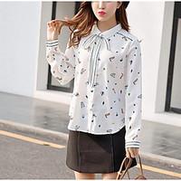 Women\'s Going out Cute Shirt, Print Shirt Collar Long Sleeve Polyester