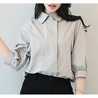 womens going out simple shirt solid shirt collar long sleeve polyester