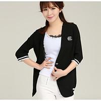 Women\'s Casual/Daily Simple Spring Blazer, Solid Round Neck Long Sleeve Regular Polyester