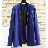 Women\'s Casual/Daily Simple Spring Blazer, Solid Round Neck Long Sleeve Regular Polyester