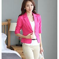 Women\'s Casual/Daily Simple Spring Blazer, Solid Notch Lapel Long Sleeve Regular Polyester