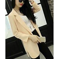 Women\'s Casual/Daily Simple Spring Blazer, Solid Notch Lapel Long Sleeve Long Polyester