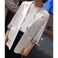 Women\'s Casual/Daily Simple Spring Blazer, Solid Notch Lapel Long Sleeve Long Linen