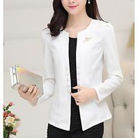 Women\'s Casual/Daily Simple Spring Summer Blazer, Solid Round Neck Long Sleeve Regular Cotton