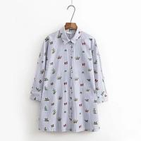 Women\'s Going out Casual/Daily Simple Street chic Fall Winter Shirt, Solid Shirt Collar Long Sleeve White Cotton Medium