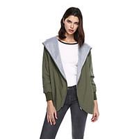 Women\'s Going out Casual/Daily Simple Jackets, Solid Long Sleeve Green Cotton Polyester