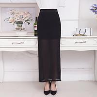 womens midi skirts sexy simple bodycon pure color chiffon layered soli ...