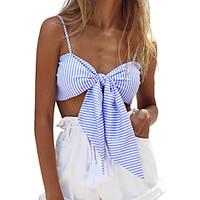 Women\'s Casual/Daily Club Sexy Street chic Bow Backless Slim Bare Midriff Spring Summer Tank TopStriped Strap Sleeveless Medium