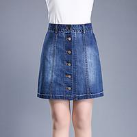 womens above knee skirts vintage simple a line pure color denim solid