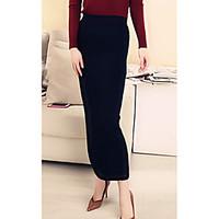 womens mid rise midi skirts simple bodycon knitting solid