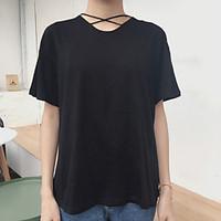 womens casualdaily simple spring t shirt solid round neck short sleeve ...