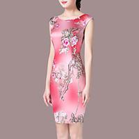 womens plus size going out vintage sheath dress floral round neck abov ...