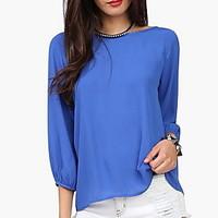 womens casualdaily simple summer blouse solid round neck sleeve cotton ...