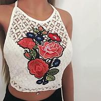 womens casualdaily sexy summer tank top embroidered halter sleeveless  ...