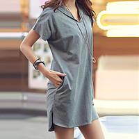 Women\'s Casual/Daily Street chic Summer T-shirt, Solid V Neck Short Sleeve Cotton Medium