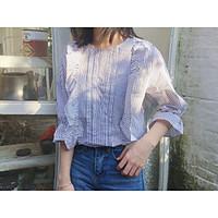 womens casualdaily simple cute spring summer shirt solid striped round ...