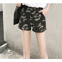 womens mid rise micro elastic shorts pants simple wide leg camouflage