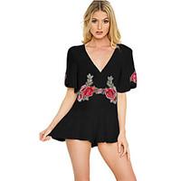 Women\'s High Rise Party Going out Rompers, Sexy Simple Straight Lace Solid Summer