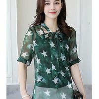 womens casualdaily simple summer blouse print round neck short sleeve  ...