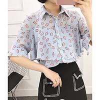 Women\'s Casual/Daily Simple Cute Spring Summer Blouse, Floral Shirt Collar Short Sleeve Others Thin