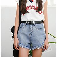 womens high rise micro elastic jeans shorts pants simple wide leg soli ...