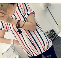 womens casualdaily simple t shirt striped round neck short sleeve cott ...