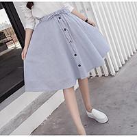 Women\'s Mid Rise Casual/Daily Midi Skirts Swing Solid Striped Spring Summer